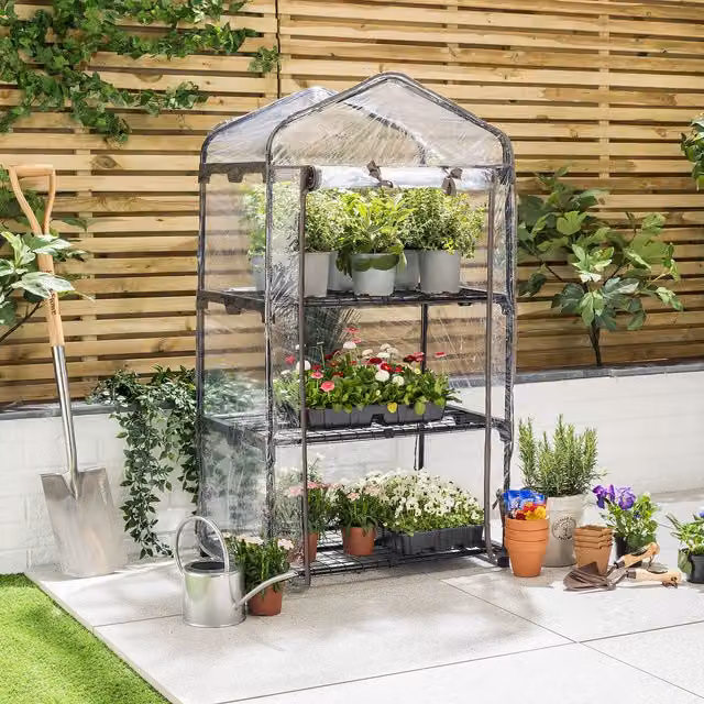 Christow 3 Tier Freestanding Growhouse with Black PVC Cover and Steel Frame