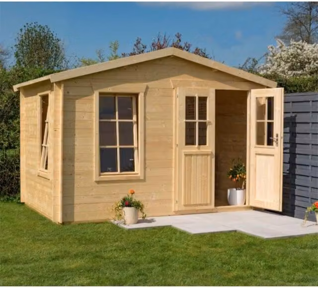 Cheshire 6 x 10 Garden Studio Log Cabin in Natural Wood with 19mm Wall Thickness