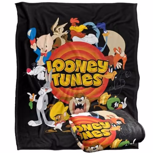 LOGOVISION Looney Tunes Group Circle Logo Super Soft Fleece Throw Blanket, Multicolour, W: 152 cm, D: 127 cm