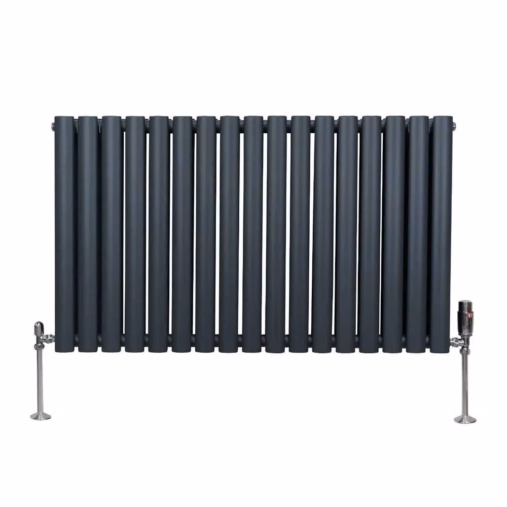 Monstershop Oval Column Radiator and Valves with Thermostat Head, Anthracite Grey, H: 102 cm, W: 60 cm – 2