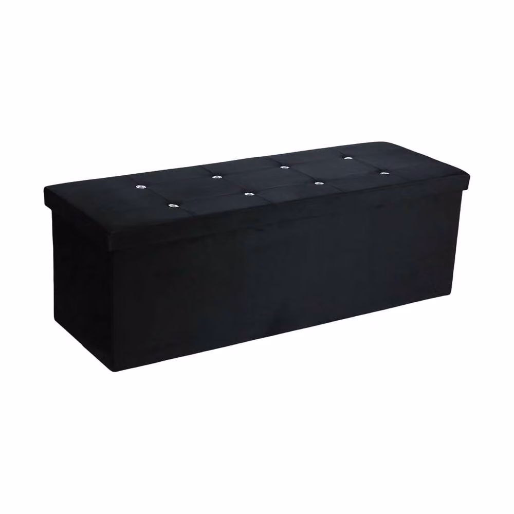 Simpa Extra Large Fold Flat Black Brushed Velvet Ottoman Storage with Comfortable Cushion, L 110 cm x W 38 cm x H 37 cm – 2