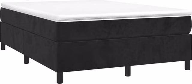 Berkfield Home Dense Upholstered Velvet Box Spring Bed Frame in Black, W: 135 cm, D: 190 cm, H: 35 cm – 1