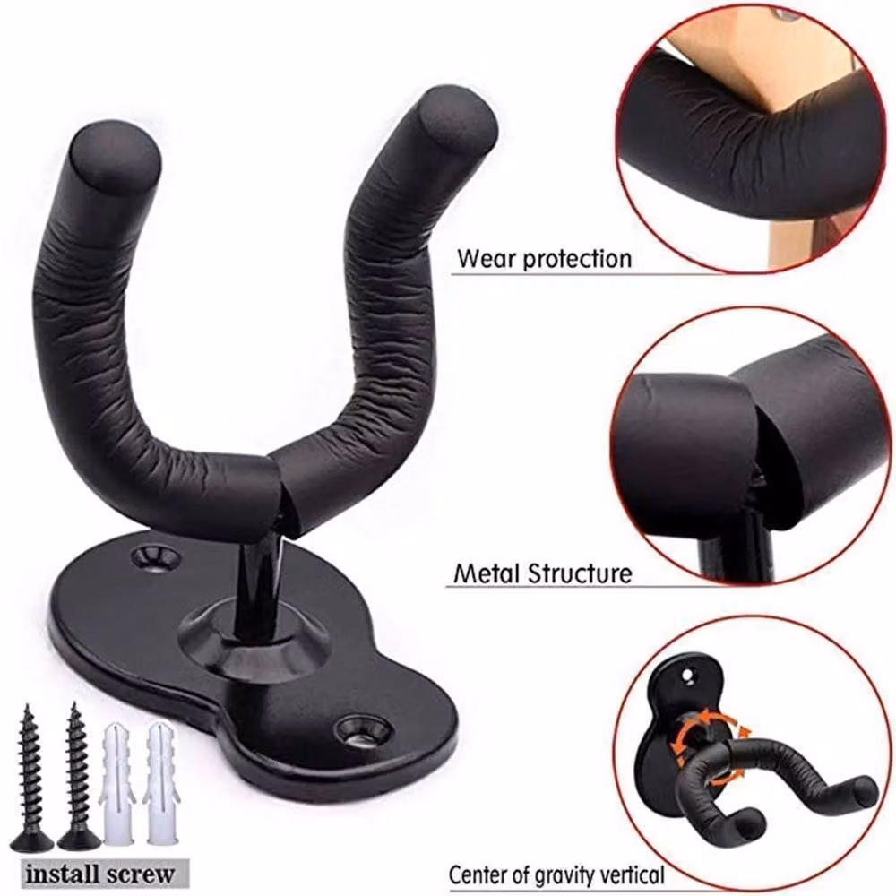 VOGREX Black Metal Rotating Wall Mounted Guitar and Ukulele Hanger Hook – 3