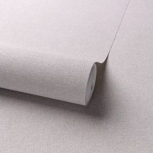 Grandeco Panama Plain Textured Linen Fabric Wallpaper in Grey
