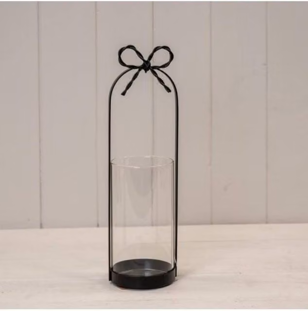 KDMD Small Black Metal Votive Candle Holder with Bow