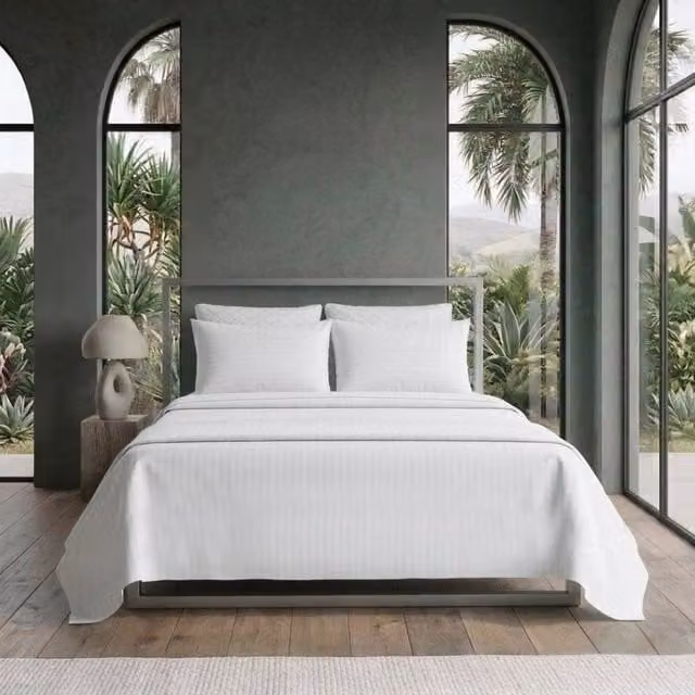 Snug City Luxury Satin Stripe T250 Cotton Rich Soft Flat Sheet Bed Linen in White, Size: Double (140 x 200 cm)