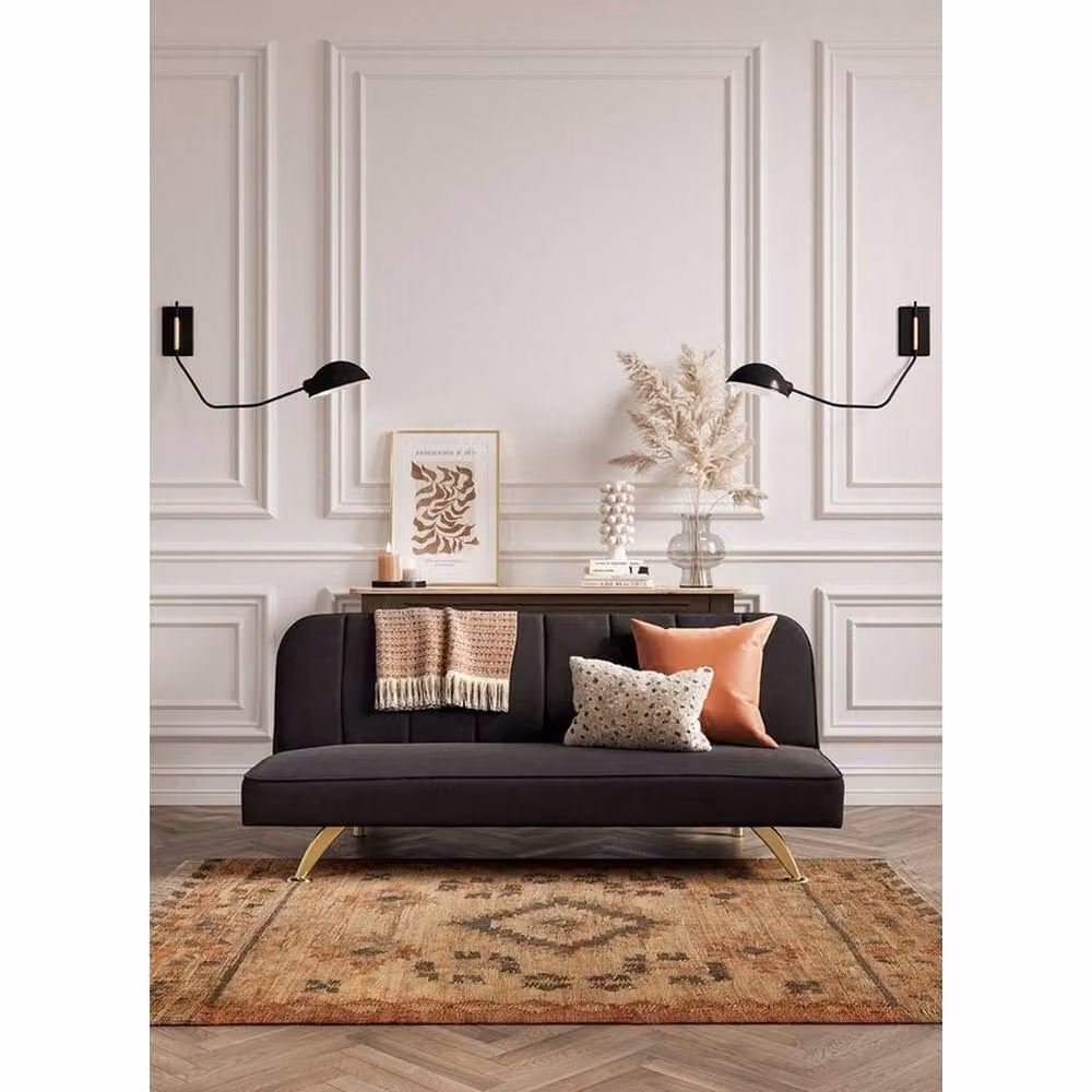 LPD Burlington Black Velvet Click Clack Sofa Bed with Gold Accents W180 x D85 x H76.5 cm – 4