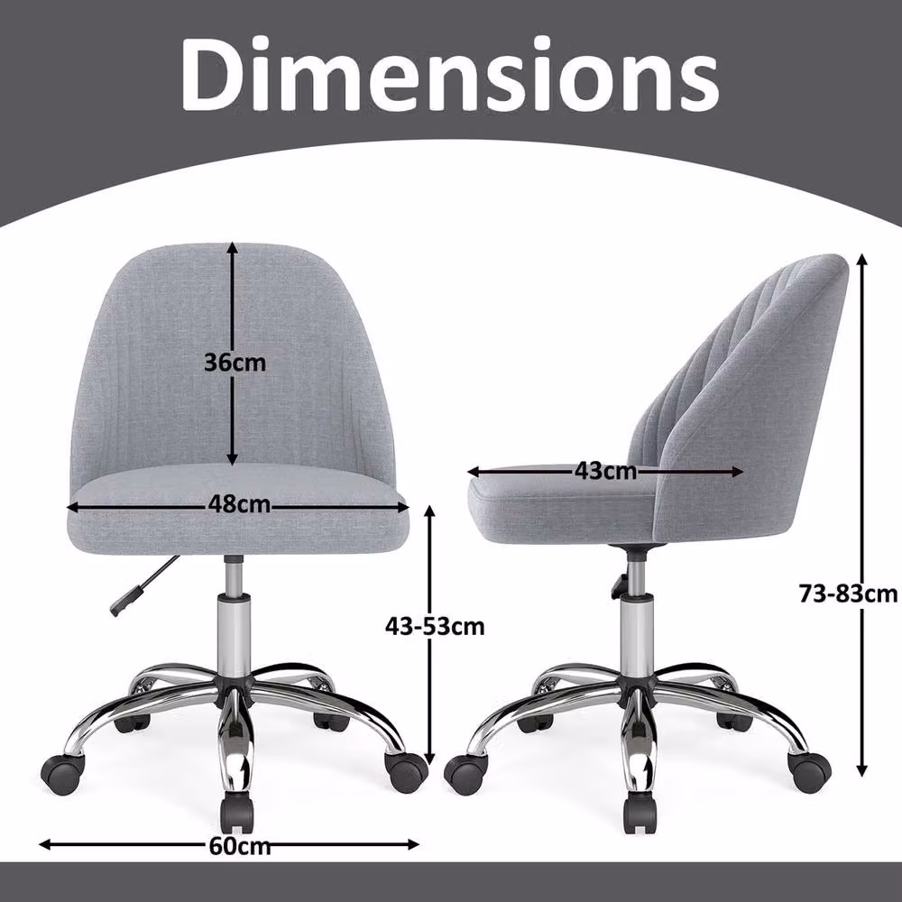 VOGREX Modern Armless Swivel Task Chair in Grey Fabric with Metal Frame and Castors – 2