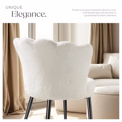 tectake Stella Armchair with Faux Fur and Velvet Cover in Black and White – 2