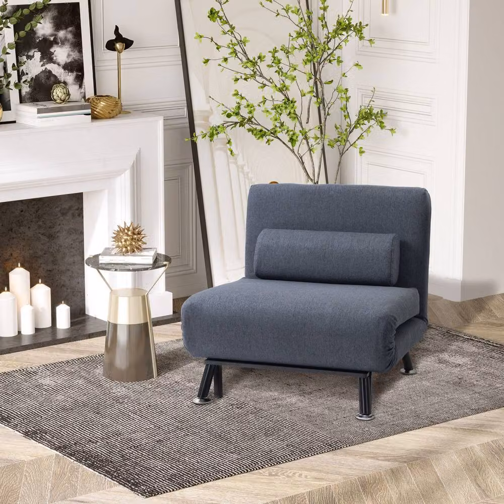 STILVORA 3-in-1 Grey Fabric Chair Bed with Adjustable Back, Foam Padding and Metal Frame – 3