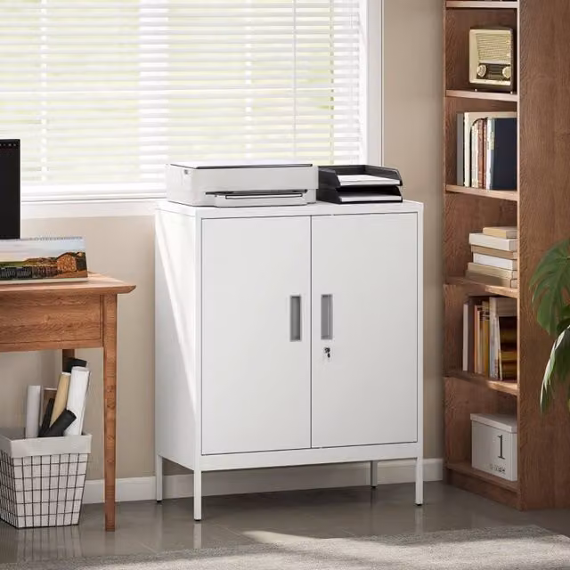 STILVORA Modern White Metal Storage Cabinet with Lock and Adjustable Shelves, W/D/H: 80 x 40 x 100 cm