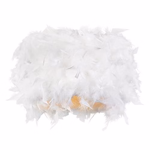 Happy Homewares Modern White Real Feather Drum Lamp Shade with Inner Cotton Lining, Diameter: 25 cm