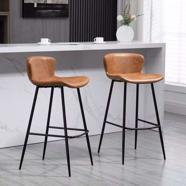 HOMCOM Set of 2 Retro Brown Synthetic Leather Bar Stools with Backs