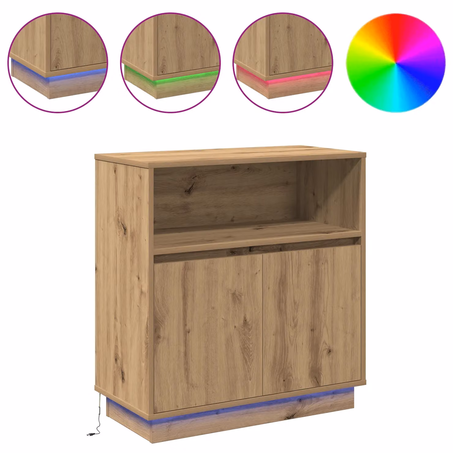 Berkfield Home Artisan Oak Sideboard with Integrated LED Lighting in Brown, W/D/H: 75 x 35 x 71 cm – 3