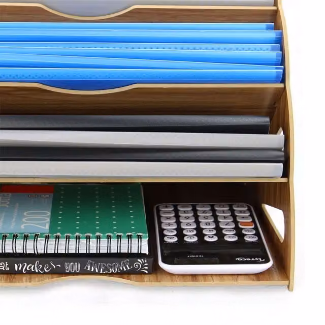 Pukkr Brown Wooden Freestanding Desk Organiser