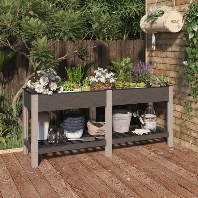 Berkfield Home Garden Raised Bed with Shelf in Grey WPC and Steel, W/D/H: 175 x 50 x 75 cm