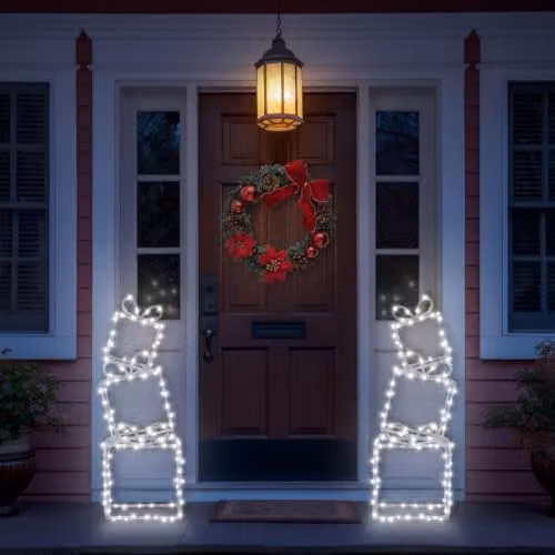 mysmartbuy Pre-Lit Christmas Present Stack Light Decoration with 190 LEDs, White, H73 x W26 x D11 cm