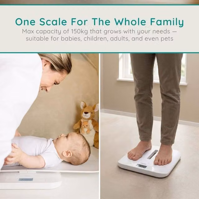 Alecto 3-in-1 Digital Baby, Personal and Pet Scale with Removable Tray, White (Up to 150 kg)