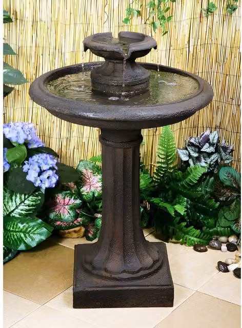 Primrose Maleda Round 2 Tiered Birdbath Garden Water Fountain in Bronze, Height: 71 cm – 5
