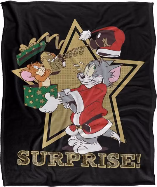 Warner Bros. Tom & Jerry Christmas Surprise Super Soft Fluffy Polyester Throw Blanket in Multicolour, Extra Large