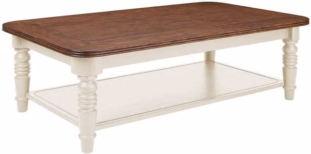 Statement Furniture Queensbury Coffee Table with Oak Top and Shelf in Cotswold Cream, W126 x D76 x H42 cm – 1