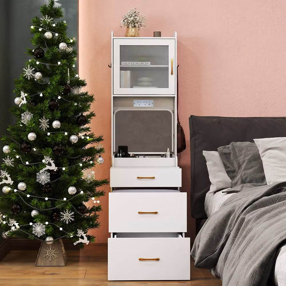 Costway White Vanity Desk with Flip-up Mirror and Movable Storage Stool – 3