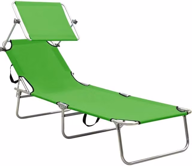 Berkfield Home Folding Sun Lounger with Canopy in Green Powder Coated Aluminium