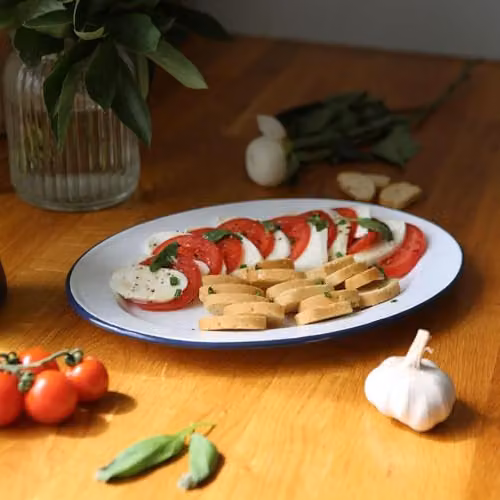 Argon Tableware White Enamel Rectangular Serving Platter with Blue Rim, W: 30.5 cm, D: 22.5 cm – 2