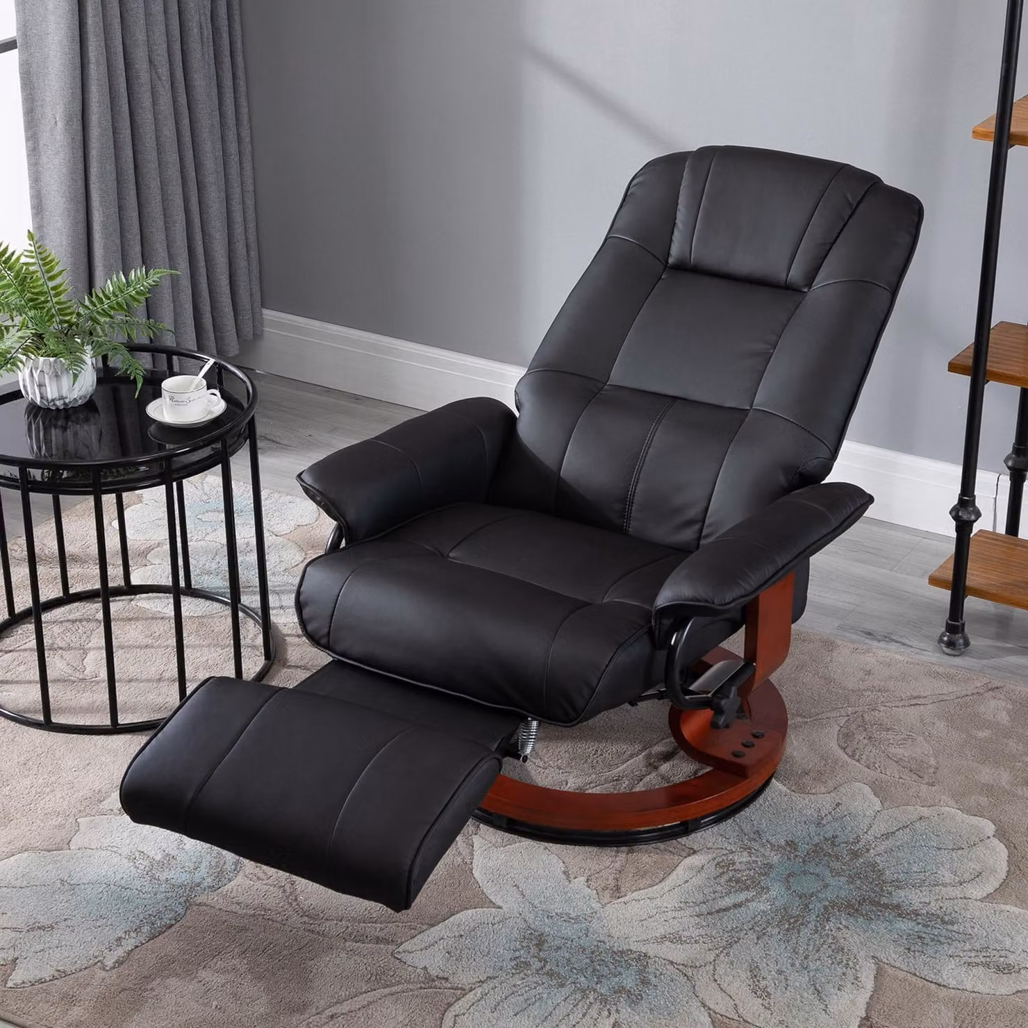 HOMCOM Manual Recliner Armchair with Faux Leather Upholstery and Solid Wood Base, Black – 2