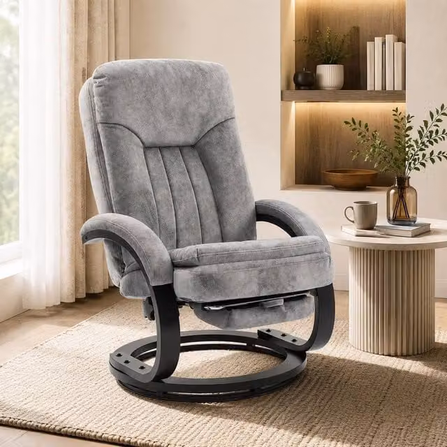 STILVORA Grey Velvet Recliner Armchair with Swivel Base and Manual Lever – 1