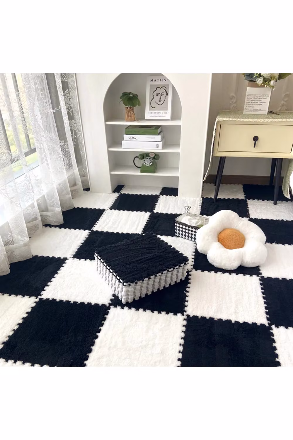 Living and Home 12-Piece Interlocking Plush EVA Floor Tiles in Black – 1