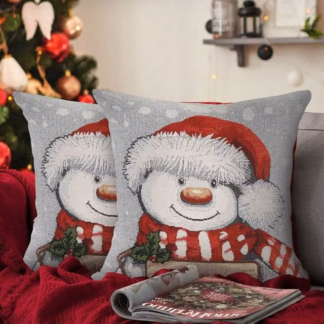 Velosso Merry Christmas Snowman Filled Christmas Cushion, Grey and Multicolour, W/D/H: 43 x 43 x 43 cm