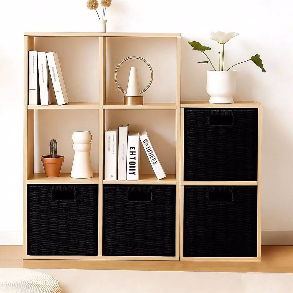 Kelvenix Set of 2 Foldable Open Weave Storage Baskets with Handles in Black – 4
