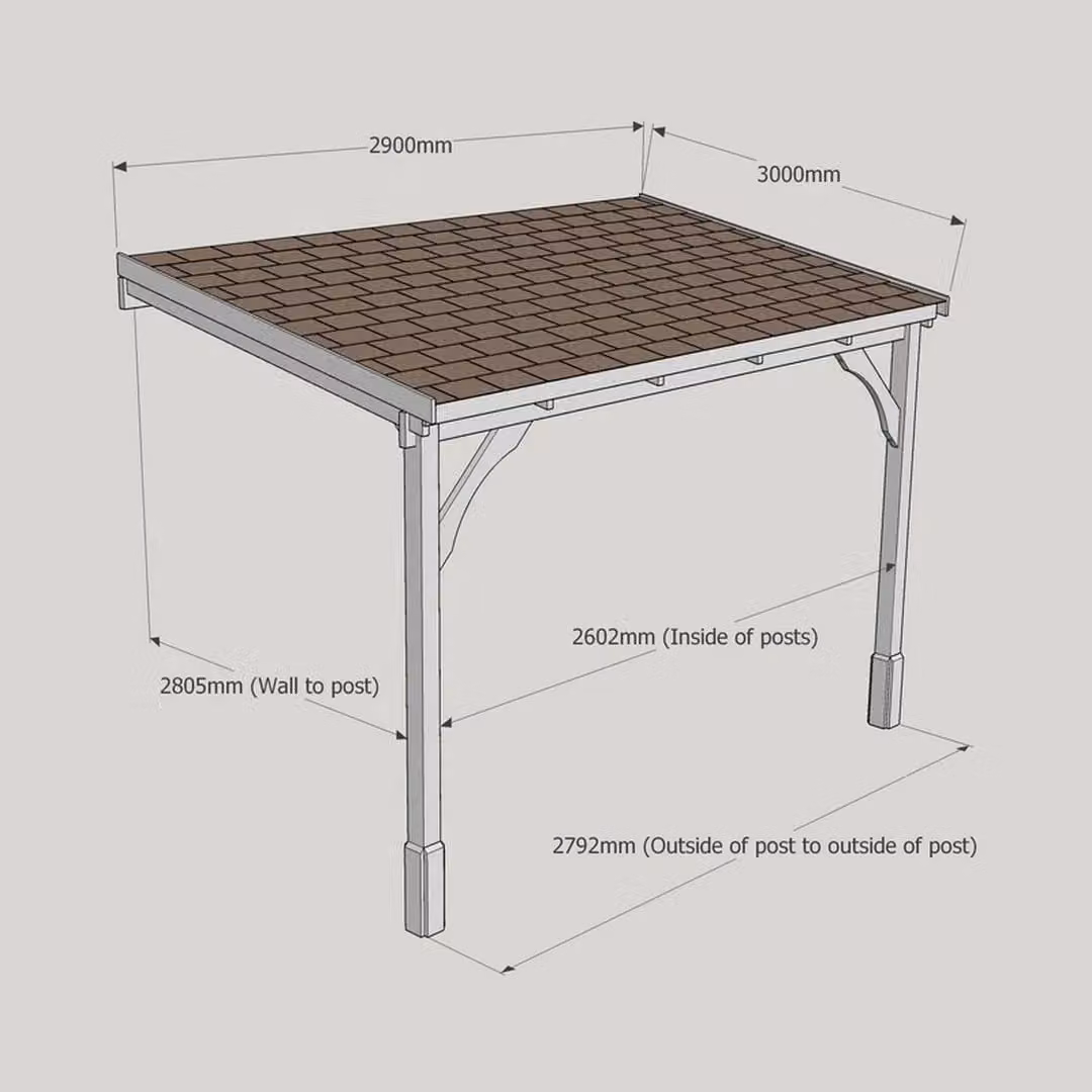 Rutland County Garden Furniture Ltd 2 Post Wood Carport with Bitumen Shingle Roof, Brown and Light Green, W: 290 cm, D: 300 cm – 3
