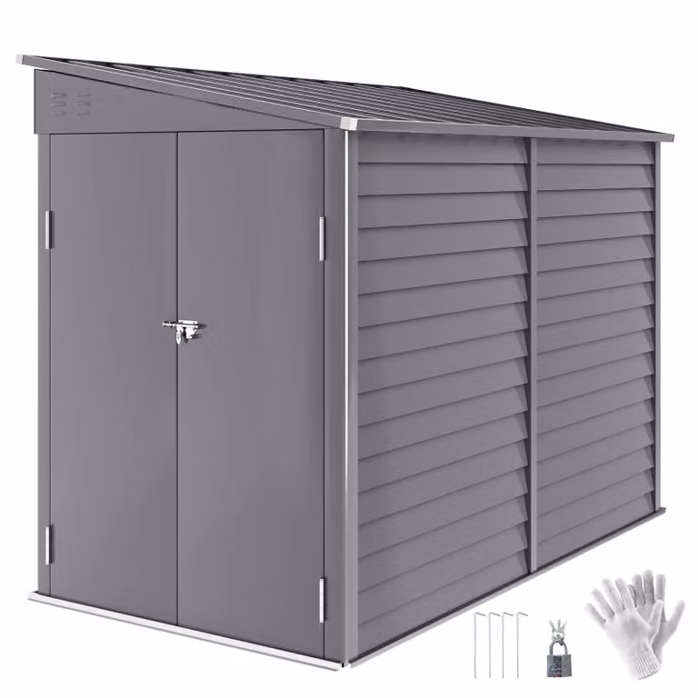 OUTSUNNY Grey Galvanised Metal Pent Garden Shed with Foundation Kit, W: 152.4 cm, D: 143.0 cm, H: 176.0 cm