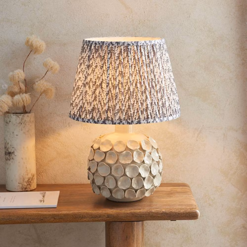 Netlighting Borello Ivory Table Lamp with Grey Fabric Shade and Brass Details, Height: 35 cm – 2