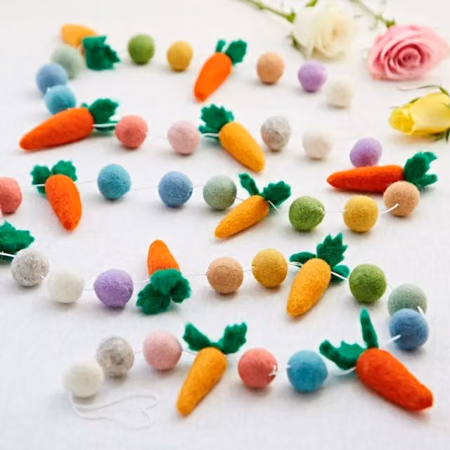 Paper High Orange and Multicolour Carrot Easter Garland with Pompoms