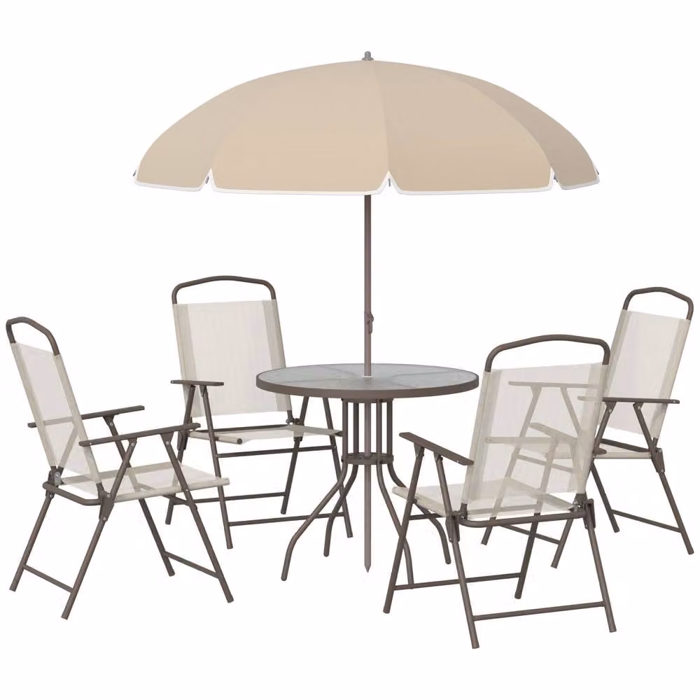 Wyld Haus Tatab 4 Seater Beige Garden Dining Set with Metal Mesh Parasol Table – 2