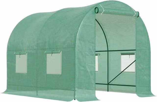 Nordara Green Outdoor Grow House Polytunnel with Roll Up Door and Windows, W/D/H: 100 x 60 x 198 cm
