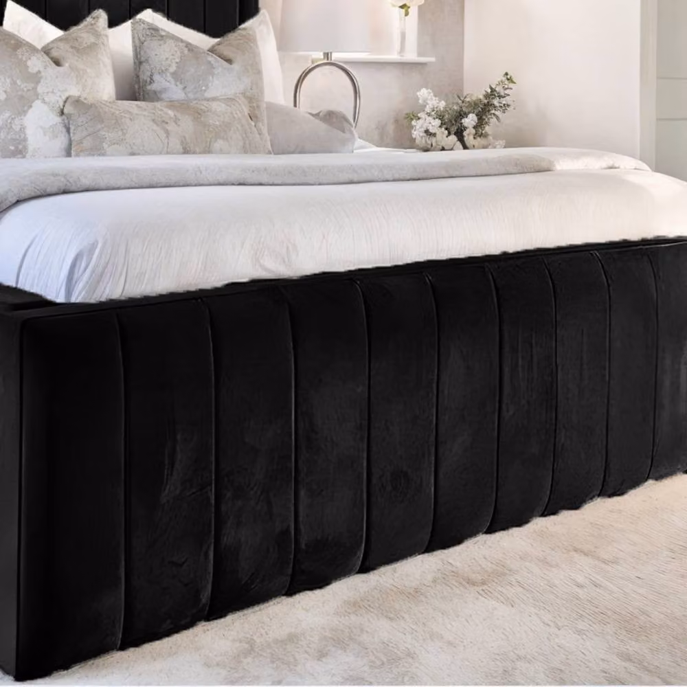 UK Bed Furniture Geneva Upholstered Velvet Bed Frame in Black, W/D/H: 140 x 200 cm – 3