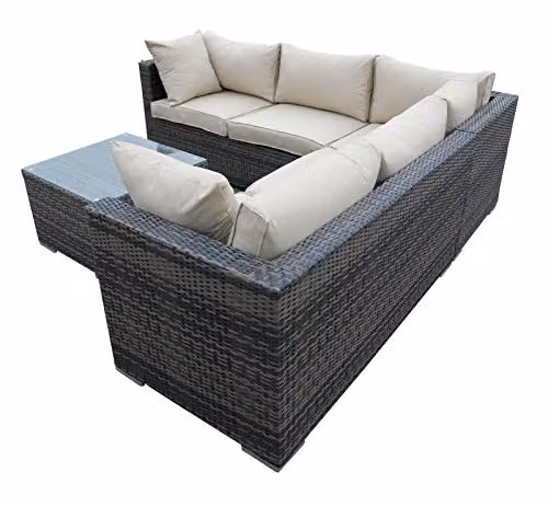 Chusstang 6 Seater Rattan Garden Furniture Set in Mix Brown with Cushions, including L-Shape Corner Sofa, 3-Seater Sofa and Coffee Table – 4
