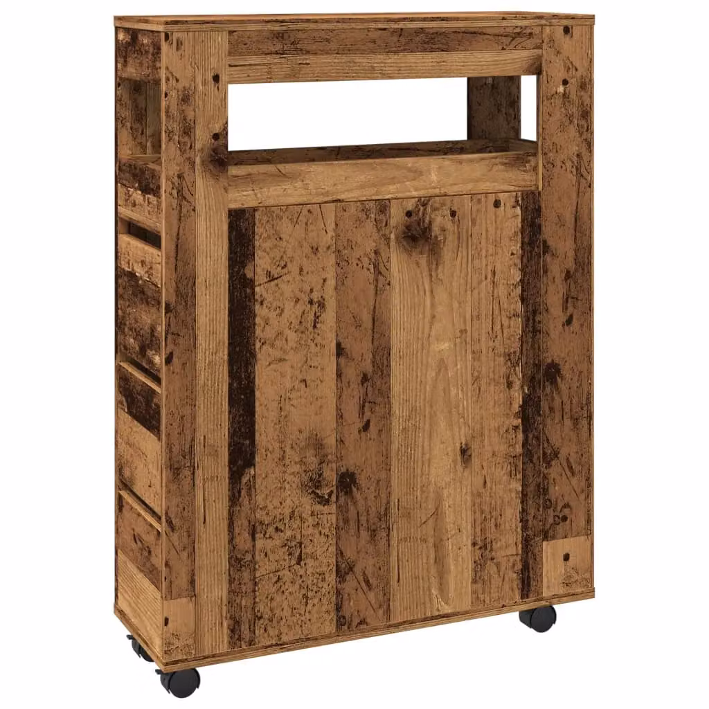 Berkfield Home Narrow Freestanding Bathroom Cabinet with Wheels in Old Wood Brown – 2