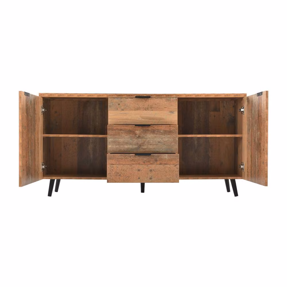 Matteo Vintage Brown Sideboard Storage Cabinet with Shelves and Drawers – 4