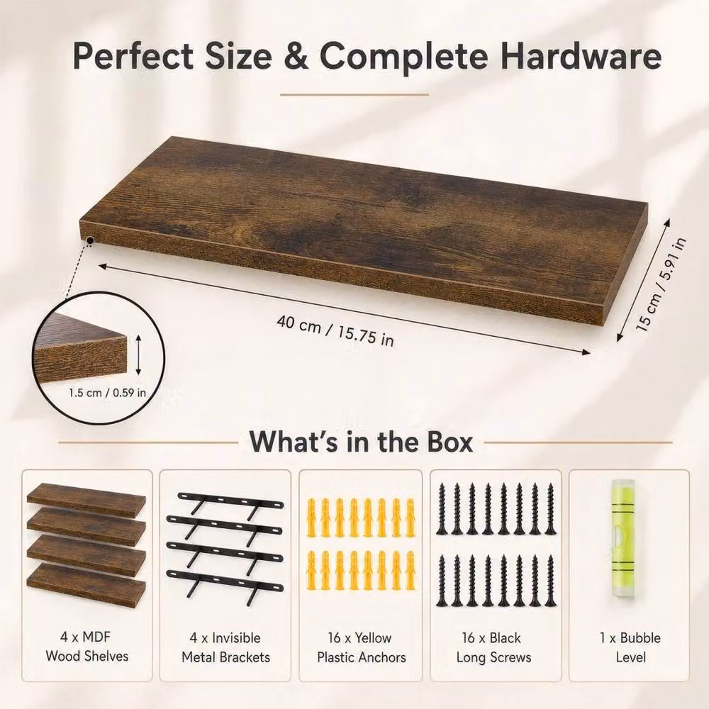 SPETLEK Brown Set of 4 Floating Wall Shelves Picture Ledge Display Rack – 2