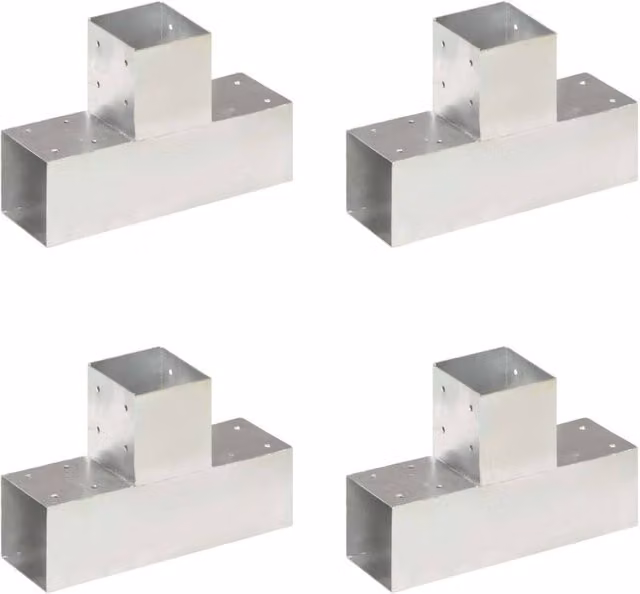 Berkfield Home T-Shape Post Connectors, 4 Pack, Galvanised Metal, Silver, 91 x 91 mm – 1