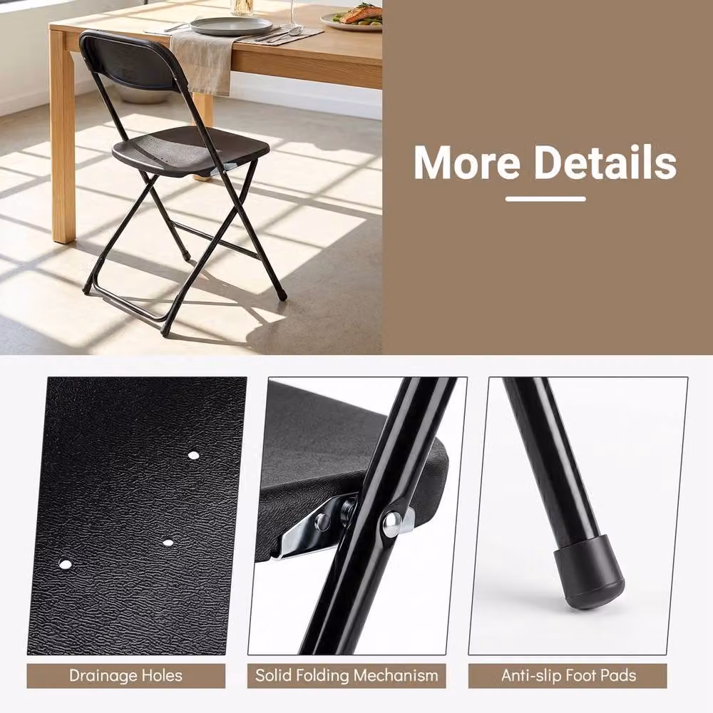 VOGREX Set of 4 Black Matt Folding PP Chairs with Metal Frame – 6