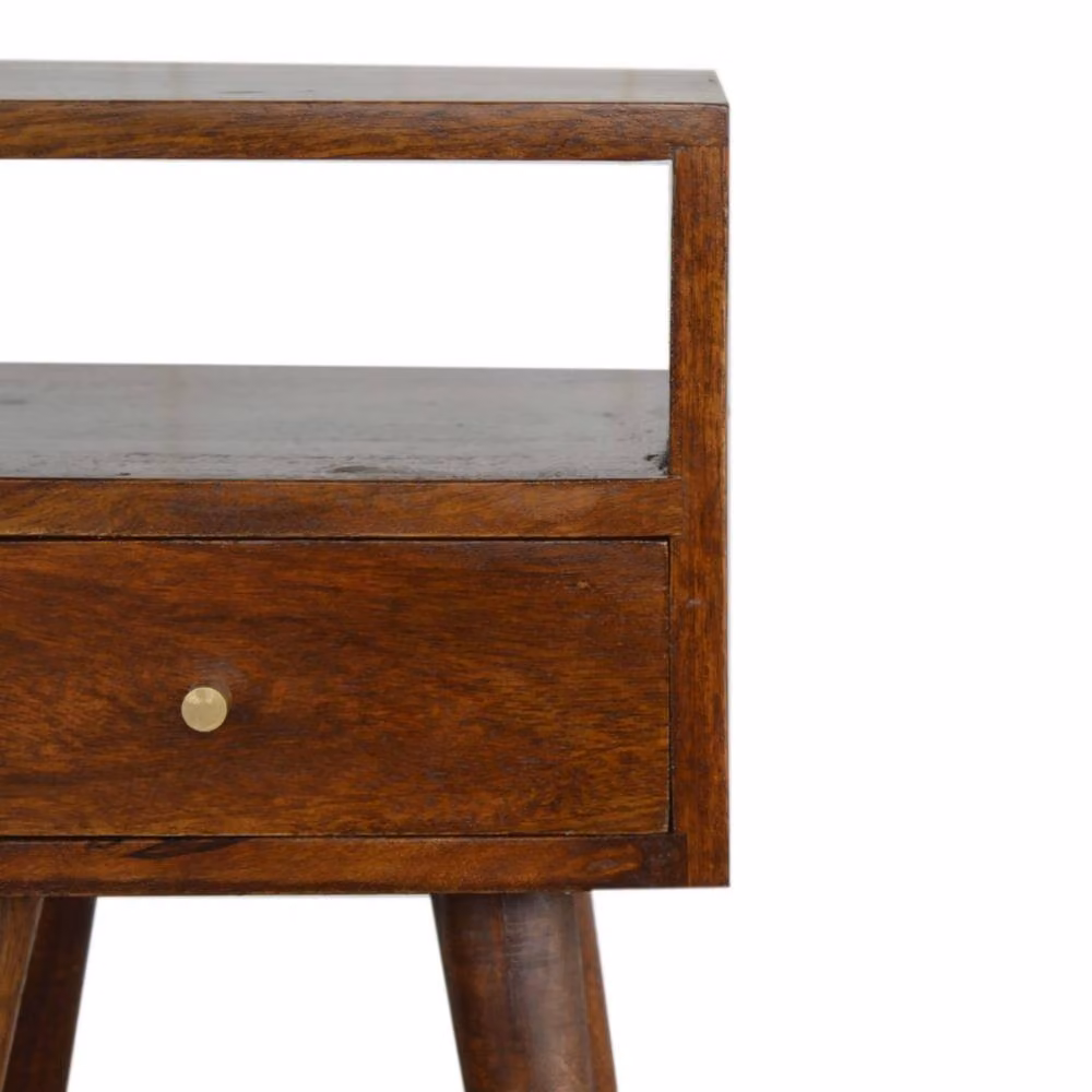 Direct Wicker Mini Chestnut Bedside Table in Dark Brown with 1 Drawer and Open Shelf – 4