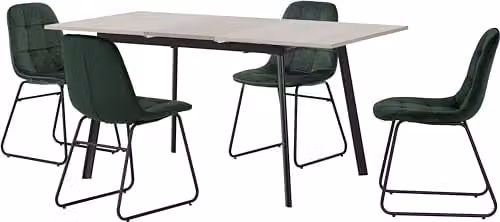 Seconique Avery Extending Dining Table Set with 4 Lukas Chairs in Concrete and Green – 1