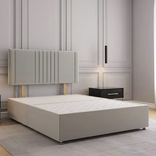 Regional Furnishings Super King Divan Bed in Silver Plush Velvet with 24 inch Headboard