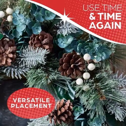 The Christmas Workshop Snowberries Christmas Wreath with Red Baubles, Holly and Eucalyptus, Diameter: 45 cm – 4